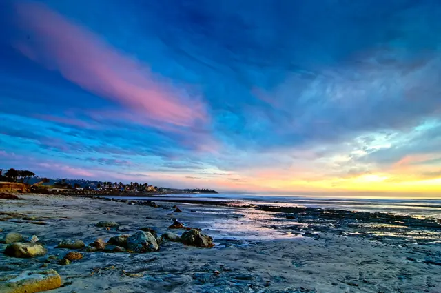 Sunset over the reef at Cardiff State Beach