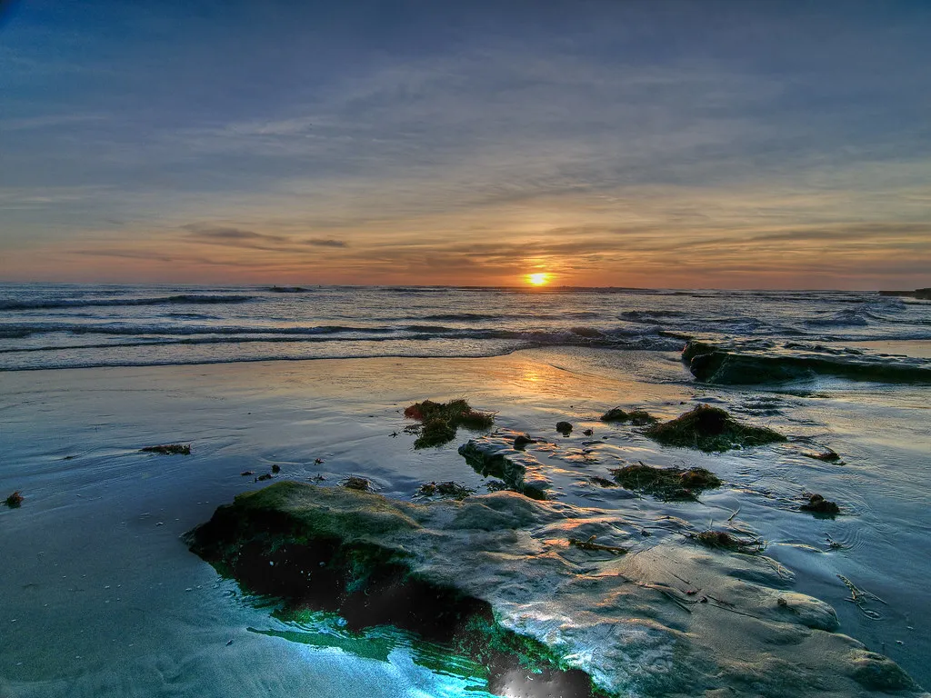 Low tide on the reef at Swami's at sunset